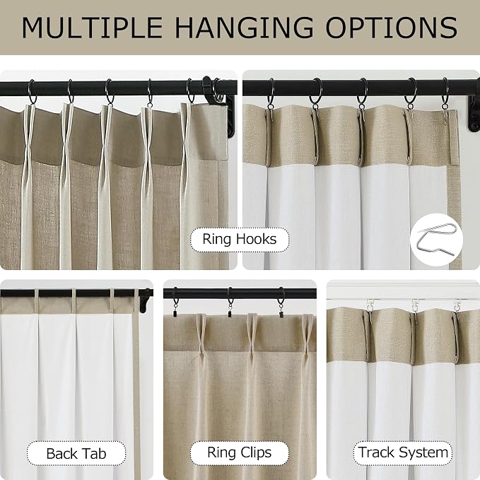 Vision Home Sand Pinch Pleat Light Filtering Curtains with Microfiber Liner 112 inch Linen Blended Textured Privacy Drapes for Living Room Bedroom Back Tabs with Hooks 2 Panels 40"Wx112"L,Camel Beige