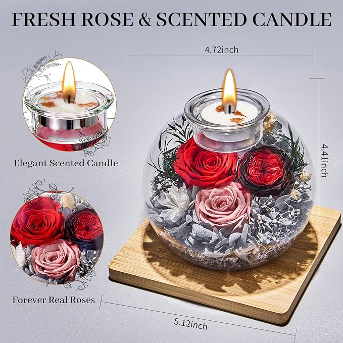 Mothers Day Rose Gifts for Mom Birthday Gift for Women Flowers for Delivery Preserved Flowers Forever Eternal Rose in Glass Dome Mothers Day Flower Gifts for Wife Grandma Sister from Daughter Red Gray