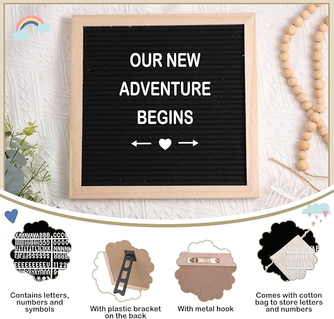 Canlierr 9 Pcs Pregnancy Announcement Set Pregnancy Reveal Ideas Felt Letter Board Baby Bodysuit Booties Photo Frame Bear Plush Wood Blocks for Coming Soon Baby Announcement(Black)