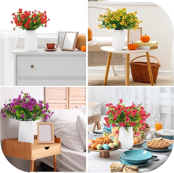 Rowfad 18 Pcs Artificial Daisy Flowers for Outdoors UV Resistant Fake Plastic Colorful Spring Flowers Faux Silk Plants for Outside Porch Easter Patio Home Decor (18, Red, Purple, Yellow, Rose Red)