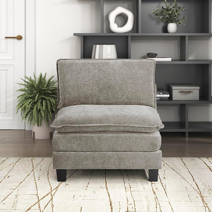 Lexicon Modular Sectional Sofa, Module for Sectional Couch, Armless Chair, Removable Cushion Cover, Soft Upholstery, Durable Frame, Customizable Comfort, Chenille Dark Pewter