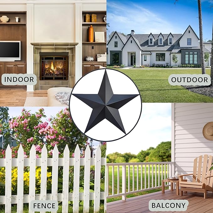 JoyEvy 24.5" Black Large Barn Star Wall Decor-Americana Exterior House Decor-Metal Star for Outside Texas Stars Art Rustic Vintage Western Country Home Farmhouse Wall Decoration