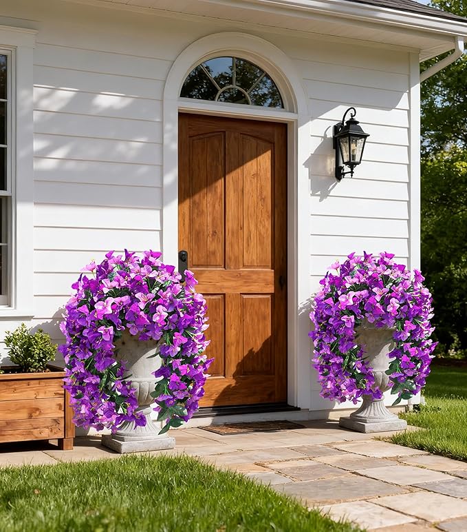 HyeFlora Bougainvillea Artificial Hanging Flowers Plants for Outdoors Decoration, 2pcs Fake Flowers Silk Bougainvillea Vines Realistic UV Resistant Faux Flowers for Outside Planters Porch Patio, Mix