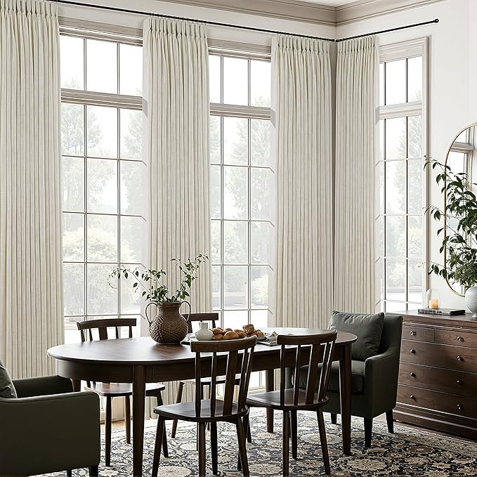 Beige Pleated Linen Curtains 100 Inch Length 2 Panels Set Semi Sheer Light Filtering Light Tan Window Drapes for Living Room Modern Viral Pinch Pleated Curtains 100 Inches with Hooks Rings Clips