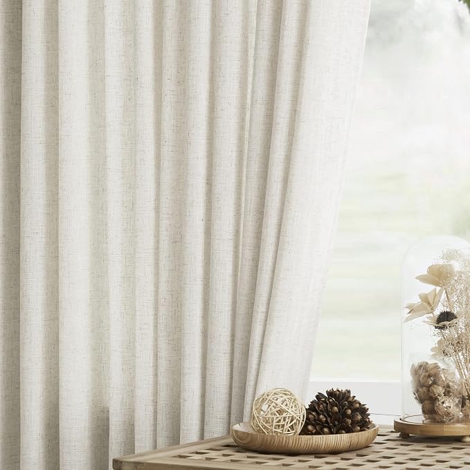 Central Park Natural Pinch Pleat Light Filtering Curtain with Microfiber Liner Linen Blended Textured Window Treatment Privacy Drape 90 Inch for Living Room Bedroom with Back Tabs Hooks, 40" Wx90 Lx2