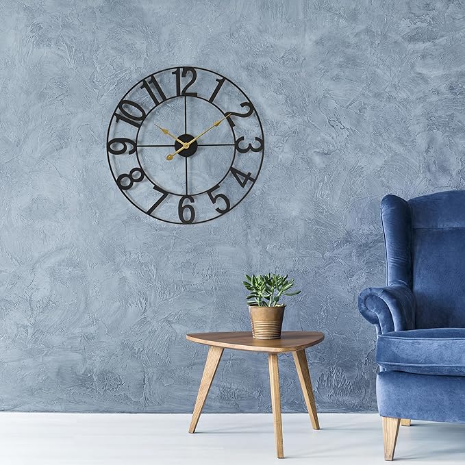 Sorbus Large Wall Clock for Living Room Decor - Wall Clock for Kitchen - 16 inch Big Wall Clock Decorative - Metal Wall Art - Analog Large Clock for Bedroom, Home, Kitchen, Office, Wall Decor (Black)