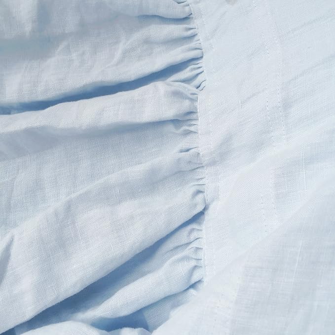 100% French Linen Pillowcase, Ruffles Pillow Cover, Pure Flax Pillow Sham, King Queen Twin Size 1 pcs (King, Water Blue)