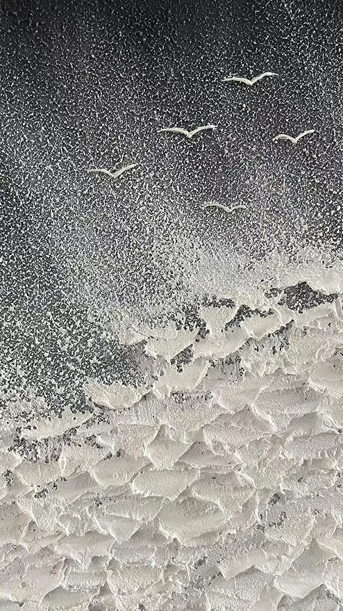 YaSheng Art - Thick Texture Abstract Oil Painting Hand-Painted sea wave Black and White Wall Art Minimalist modern Art Paintings Home Living room Room Dining Room Bedroom Wall Decorative Art Oil Painting 24x36inch