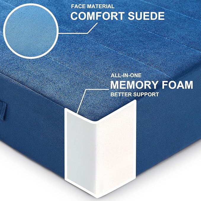 JKMAX 22 inches Floor Pillow for Adults - Large Meditation Cushion with Thick Foam & Soft Tufted Cover - Premium Outdoor Square Floor Cushion Seat - Yoga Pillows for Sitting On Floor - Navy Blue
