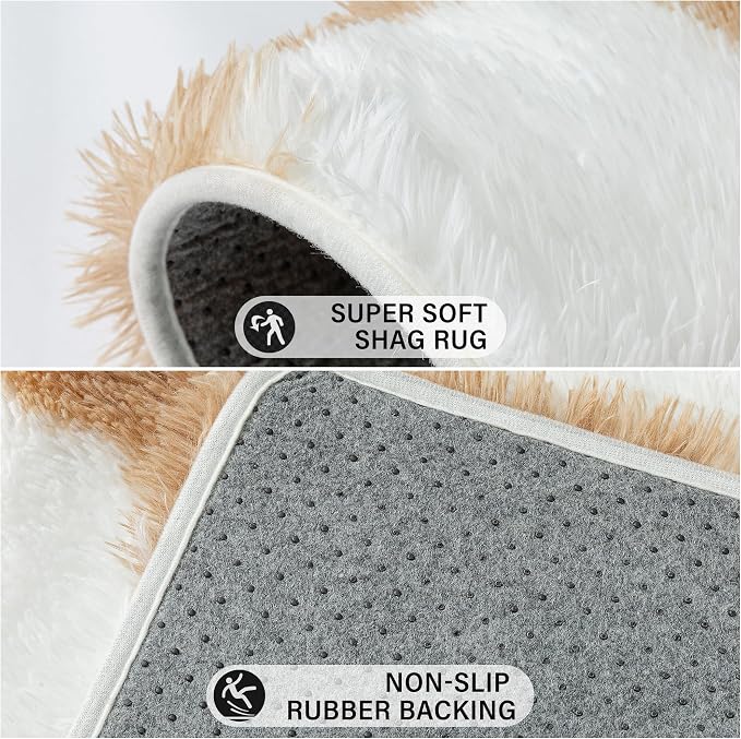 PureCozy 4x6 Area Rugs for Kids Room Brown Soft Shag Checkered Rug Modern Washable Indoor Office Fuzzy Carpet Non-Slip Fluffy Rugs for Bedroom Nursery Dorm Playroom Home Aesthetic Decor
