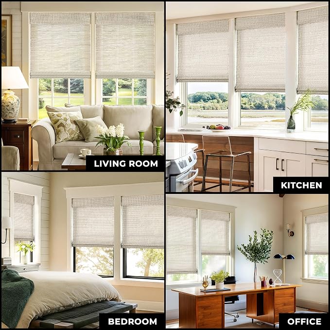 UNISHADES Cordless Bamboo Roman Shades, 42.5×64 in, Greystone | Thin Bamboo Strip Weaving Technique, Light Filtering without obstructing the view