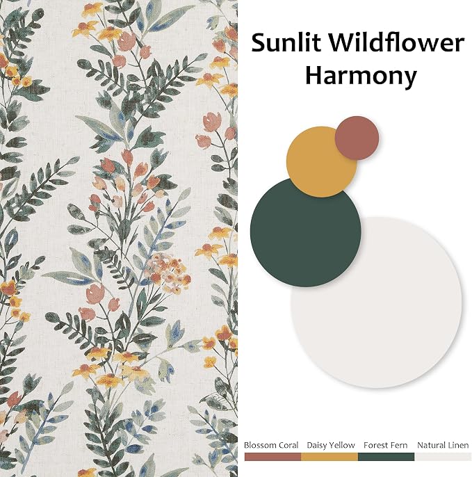 Kayne Studio Leaf Floral Pinch Pleated Window Curtains Light Filtering Panels with Liner 90 inch Linen Blended Textured Privacy Drapes for Living Room Bedroom Back Tabs Hooks, Green & Yellow, 2 Panels