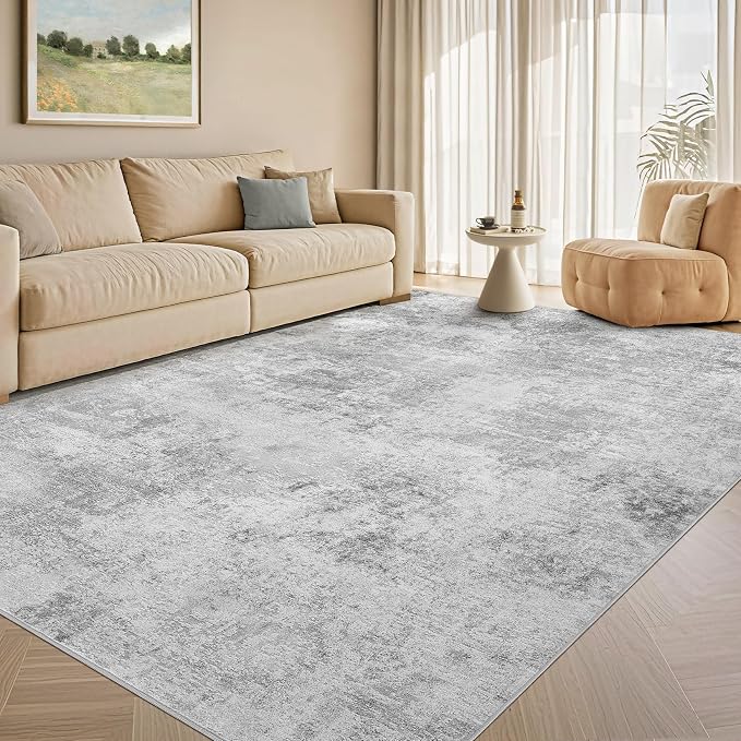 Tortania Area Rug Living Room Rugs - 6x9 Washable Large Soft Neutral Boho Moroccan Bohemian Farmhouse Rug Indoor Floor Carpet for Bedroom Under Dining Table Home Office Decor - Ivory Grey