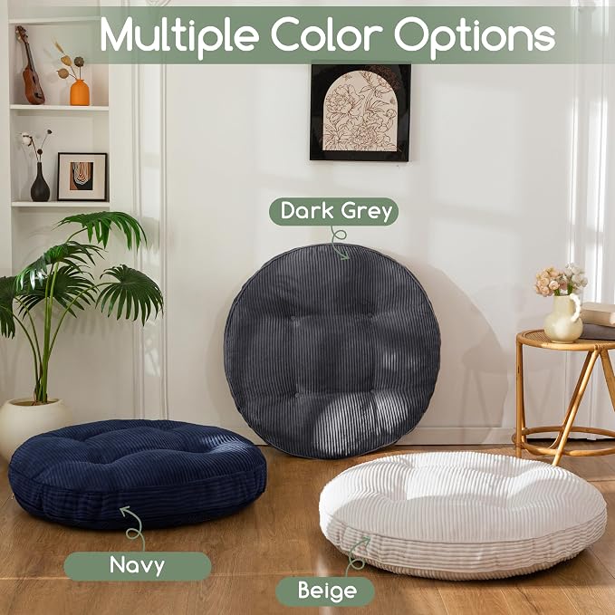 HIGOGOGO 35" Floor Pillow Cushion for Adults, Meditation Cushion Pillow, Extra Large Square Floor Sitting, Tufted Corduroy Cover for Tatami Living Room or Yoga, Navy