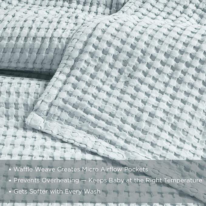 Threadmill Cooling Waffle Baby Blanket |Made from Rayon Derived from Bamboo|Breathable Swaddle Blankets for Newborns| 41 x 37 Inches|Ultra-Soft Baby Wrap for Boys & Girls|Registry Essential|Light Blue