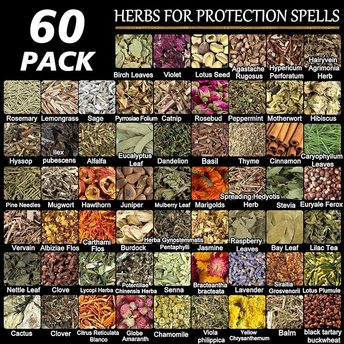 HNSHAG 60 PCS Witchcraft Herbs Set,Bulk Dried Flowers for Witch Candles Spells,Wiccan Supplies Tools,Pagan Altar Rituals,Lavender Rose Sachet DIY Craft Accessories,Gifts for Witchy Beginner Friends