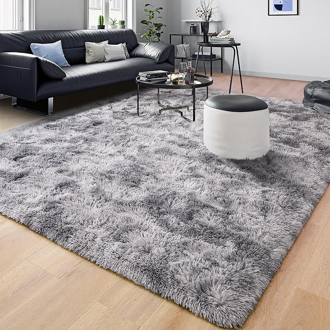 Tepook Area Rugs 9x12 for Living Room, Super Soft Fluffy Rugs for Bedroom, Modern Shaggy Rug Fuzzy Carpets for Kids, Plush Indoor Nursery Home Decor Rug with Non-Slip Bottom, Tie-Dyed Light Grey