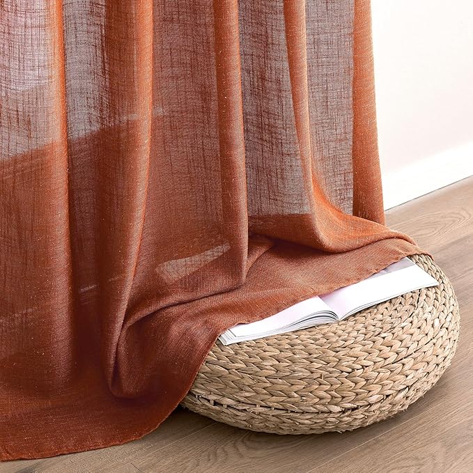 MIULEE Rust Curtains 84 Inch Length 2 Panels for Bedroom Living Room, Terracotta Burnt Orange Soft Thick Linen Textured Window Drapes Semi Sheer Light Filtering Back Tab Burlap Look Fall Boho Decor