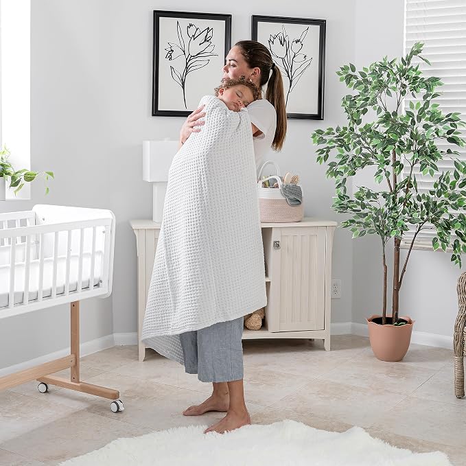 Comfy Cubs Waffle Weave Baby Blanket - 40” x 40” Cotton Blanket with Textured Design - Lightweight Swaddle for Bed, Crib, Stroller, or Couch - Soft and Cozy Cover for Toddlers, Boys & Girls - White