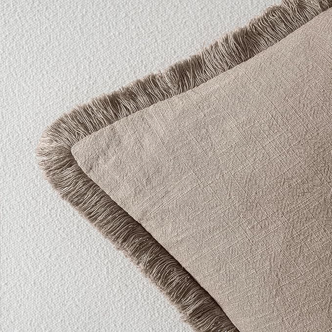 MIULEE Decorative Throw Pillow Covers Neutral Linen Fringe Throw Pillows Euro Shams Set of 2 Dune Boho Farmhouse Cushion Covers for Couch Sofa Bed Living Room Spring Home Decor 22x22 Inch