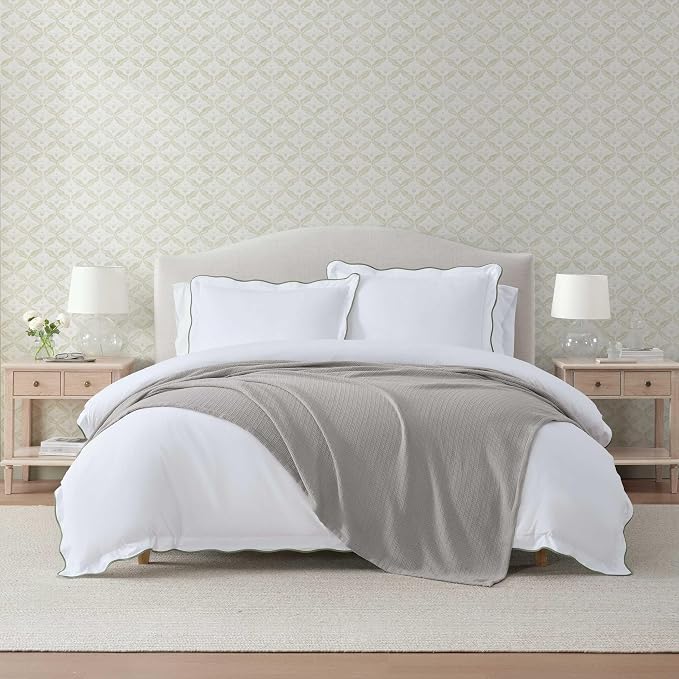 Martha Stewart - King Bed Blanket, 100% Cotton Textured Basket Weave Bedding, Breathable & Lightweight Blanket for Couch or Bed, Bedford Tile Grey
