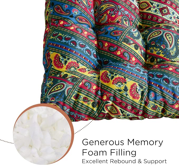 Codi Meditation Pillow, Large Pillows Sitting for Adults and Teens, Boho Cushions for Yoga Living Room Tatami Sitting Home Decor, Memory Foam Added, 22x22 Inch, Multi Blaidiere