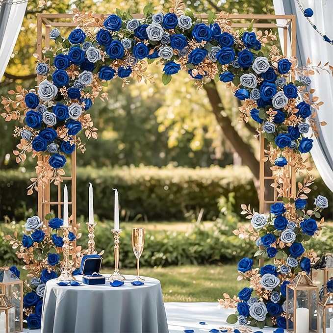 Auihiay 104PCS Blue Roses, Realistic Silk Velvet Blue Artificial Flowers, Lifelike Faux Roses for Bridal Bouquet, Home Decor, Valentine's Day, Wedding Centerpieces, Nautical Party