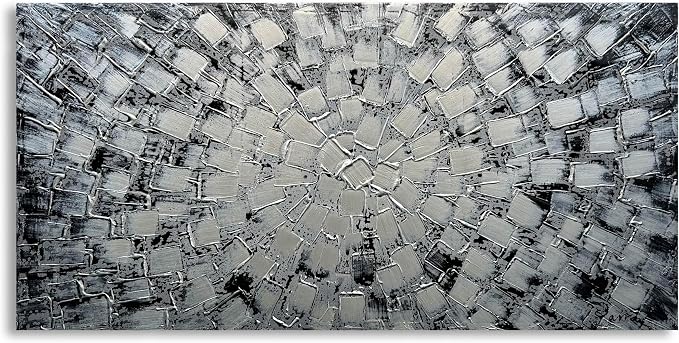 Extra Large Wall Art Abstract Black Silver Squares Canvas Art Hand Painted 3D Textured Oil Painting on Canvas Framed Ready to Hang by Horizontal and Vertical 60x30inch