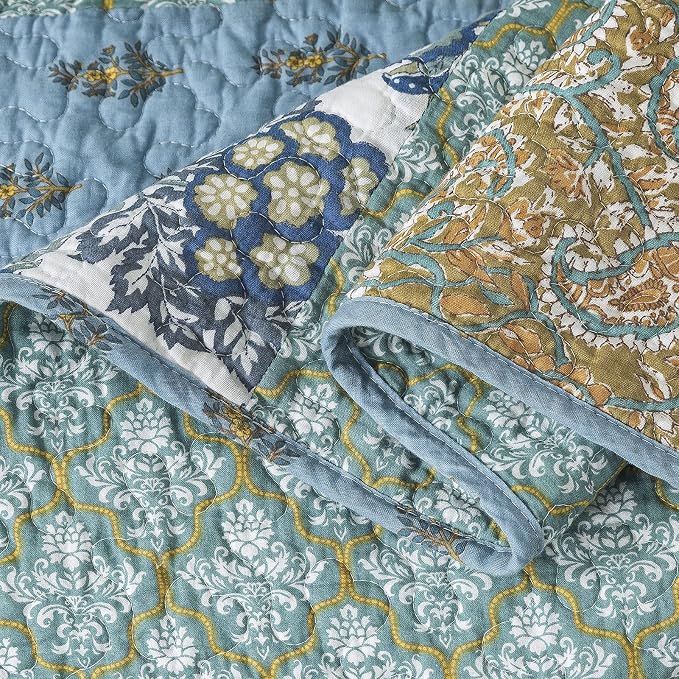 NEWLAKE Cotton Quilted Throw Blanket for Bed Couch Sofa, Reversible Matelasse Blanket with Real Stitched Embroidery,Green Farmhouse Garden,60X78 Inch