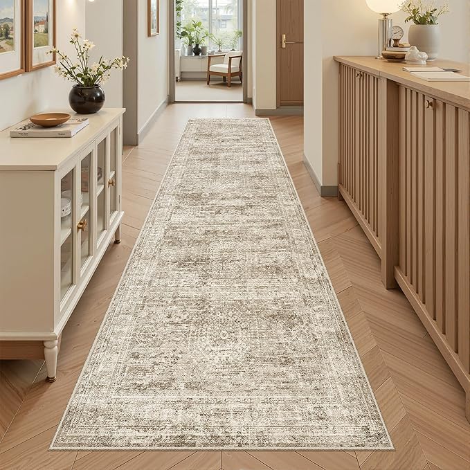 Soalmost Runner Rug 2x7 Washable Non-Slip Hallway Runner Rugs for Kitchen Bathroom Laundry Room Brown Vintage Floor Carpet Runners for Hallways Entryway