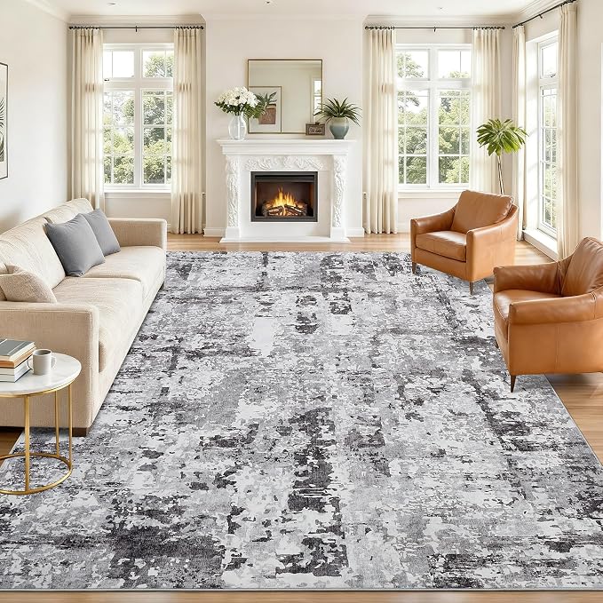 GarveeHome 5x7 Abstract Area Rug for Living Room Bedroom, Modern Washable Rugs Soft Low Pile Non Slip Accent Floor Mat Dark Grey Throw Rug Indoor Carpet Dining Room Playroom