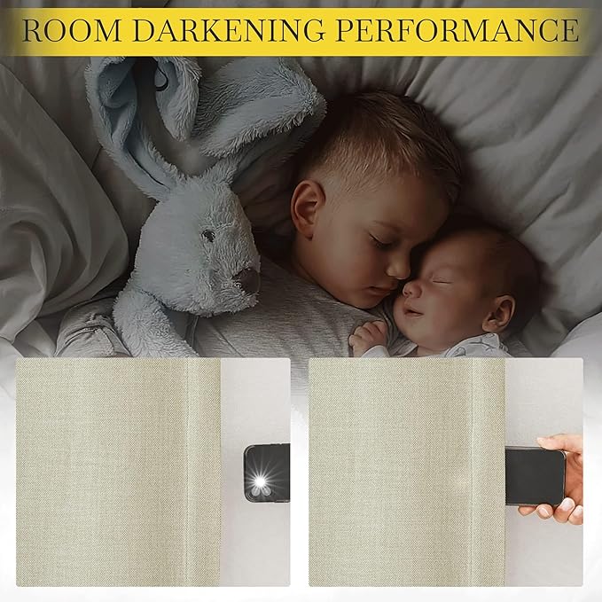 NICETOWN Room Darkening Living Room Curtains 96 inches Long, Pinch Pleated Curtains Faux Linen Blend Light Blocking Noise Canceling Drapes for Bedroom, Linen Beige, W52 x L96, 2 Panels