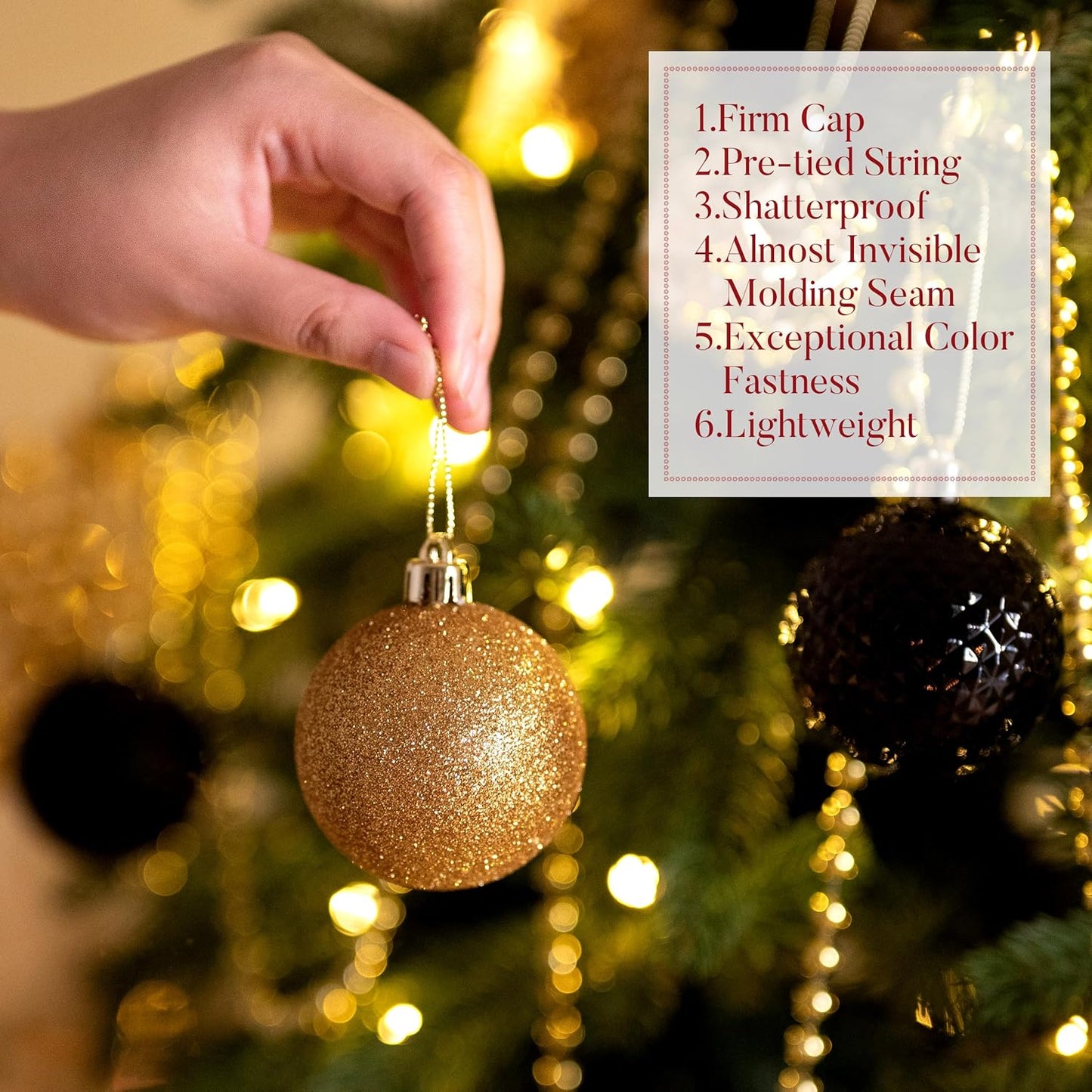 Valery Madelyn Christmas Tree Decorations Ornament Set for Fall Halloween, 50ct 2 Inches Black and Gold Shatterproof Christmas Ball Ornaments Hanging Xmas Holiday Party Decor