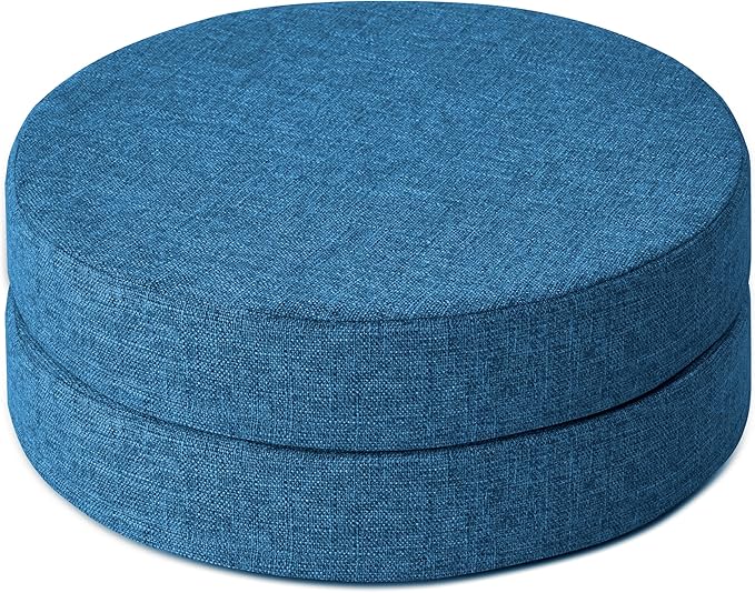 AddGrace 2.5" Thick Non Slip Round Chair Pad Set of 2, 16", Blue | Machine-Washable Cover, Non-Slip, for Kitchen, Dining Room, Office, Floor, Bistro Cafe, for 16" Ottoman, 16" Round Stool