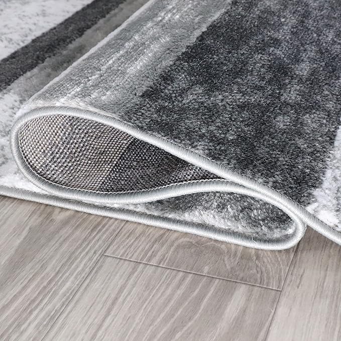 Superior Indoor Area Rug, Jute Backed, Modern Geometric Patchwork Floor Decor for Bedroom, Office, Living Room, Entryway, Hardwood Floors, Rockwood Collection, 8' x 10', Charcoal