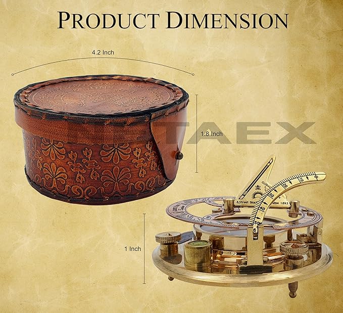 Personalized Engraved Antique Brass & Copper Sundial Compass, Sundial Clock in Leather Box Gift Sun Clock Ship Replica Watch