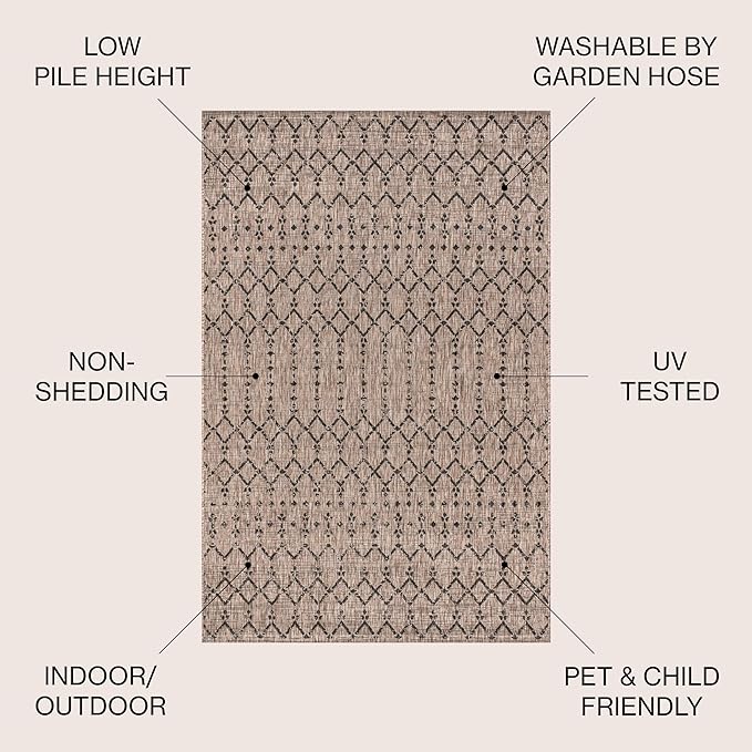 JONATHAN Y Moroccan Geometric Indoor Outdoor Round Area Rug 8 Ft Natural/Black, Ourika Textured Weave for Backyard, Patio, Porch, Easy-Cleaning, High Traffic Pet-Friendly, Non-Shedding SMB108D-8R