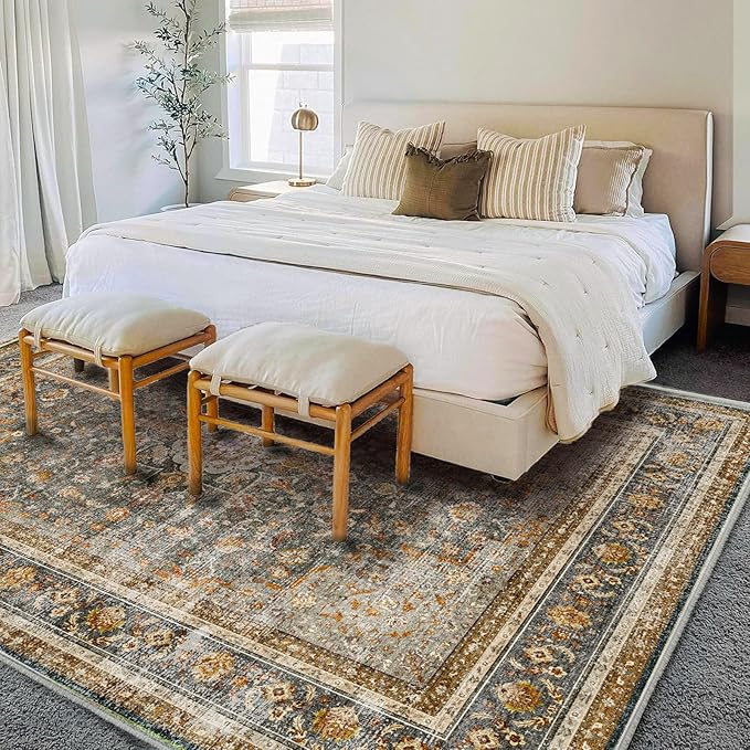 CHAMPLANT Washable Area Rug 10'x14' Boho Design Non-Shedding Easy Care Ideal for High Traffic Areas in Living Room Bedroom Office Coffee Table Kitchen Large Carpet