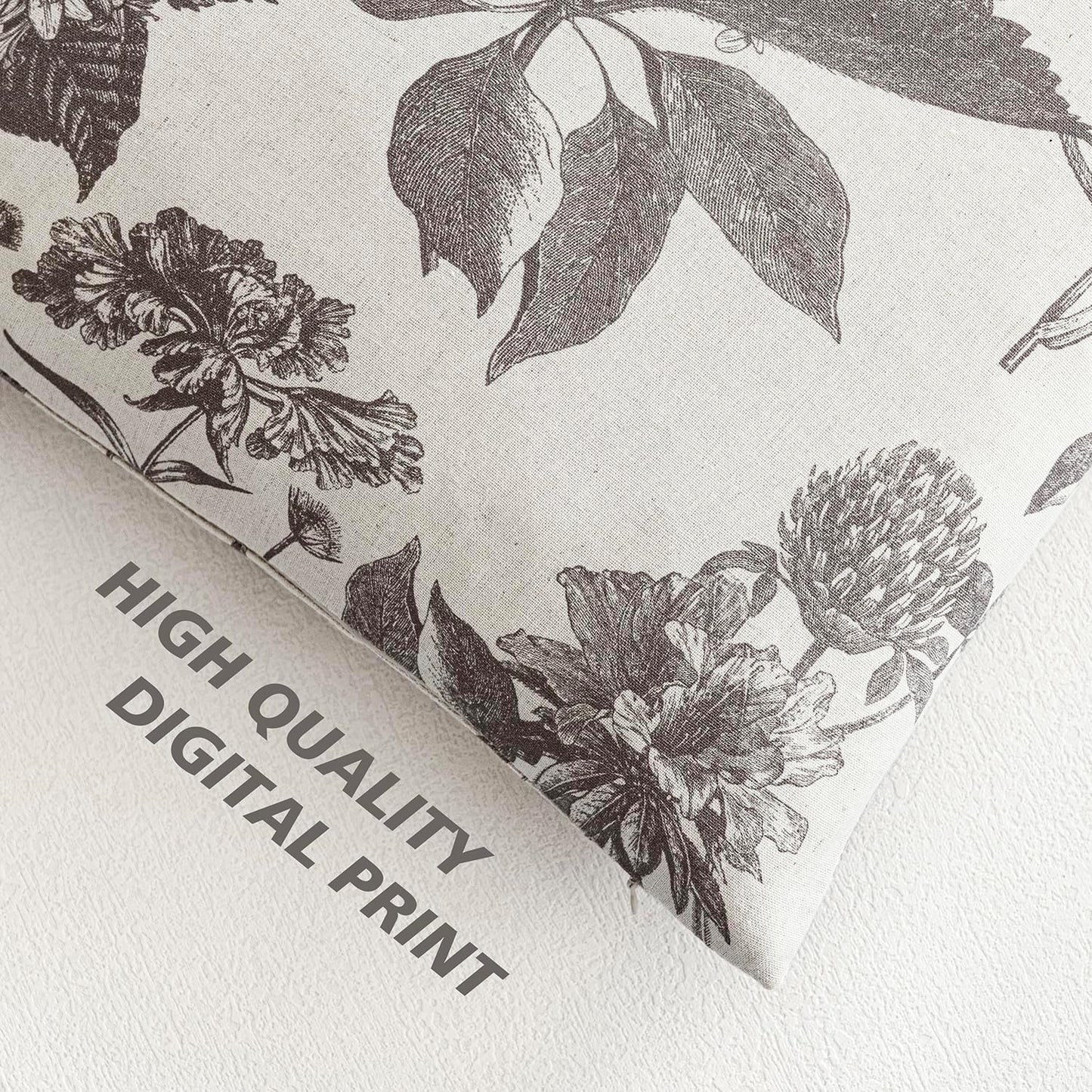 Foindtower Set of 2 Linen Floral Throw Pillow Covers Vintage Accent Print Decorative Cushion Covers Farmhouse Boho Home Decor for Sofa Chair Couch Bedroom Living Room Outdoor,24×24 Inch,Light Gray