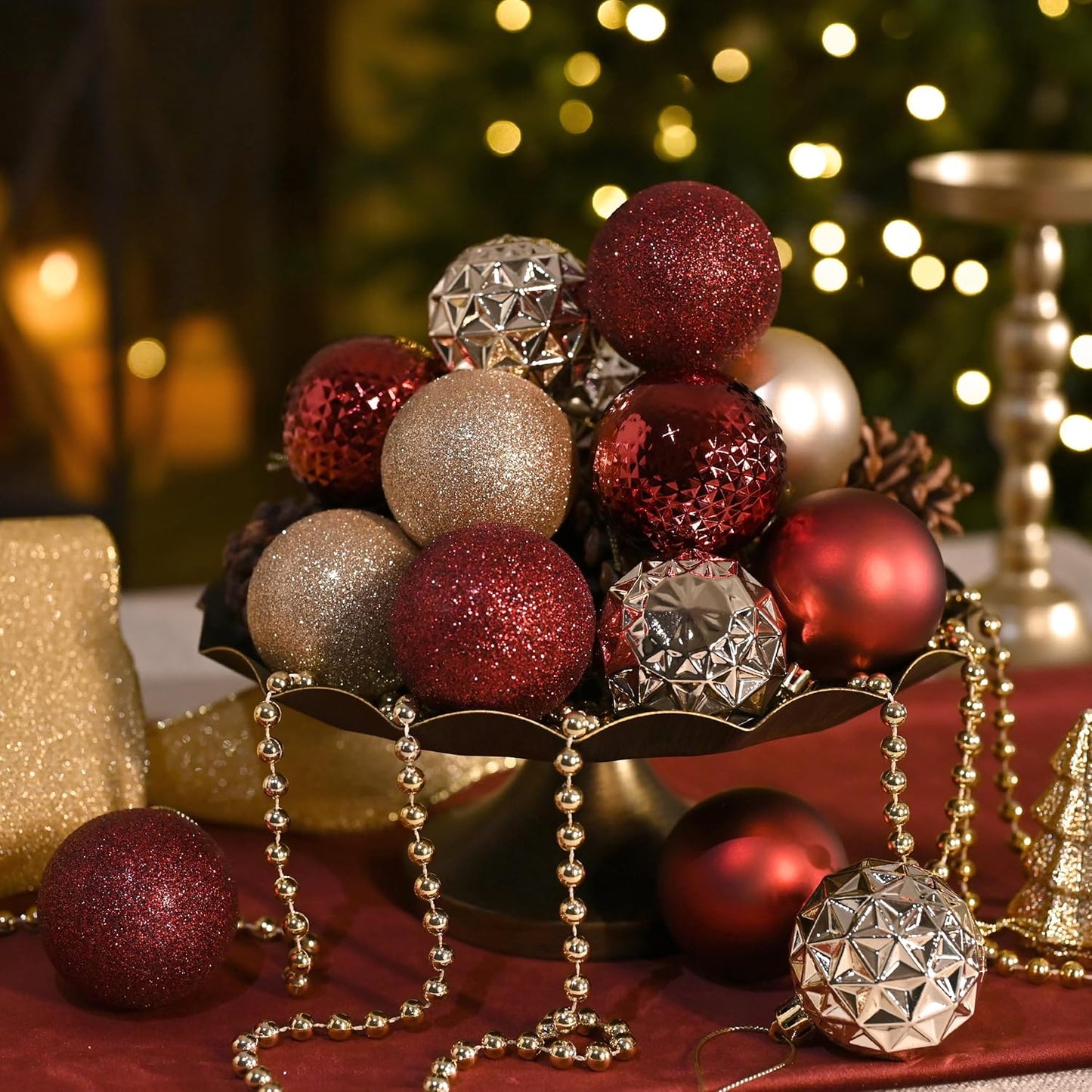 Valery Madelyn Christmas Tree Decorations Ornament Set for Fall Halloween, 50ct 2.36 Inches Burgundy Red Gold Shatterproof Christmas Ball Ornaments Hanging Xmas Holiday Party Decor