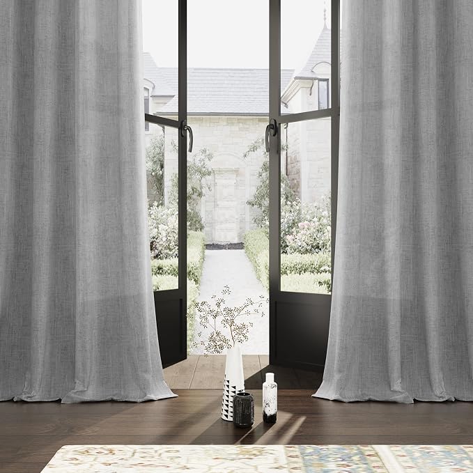 Gray Curtains 102 Inches Long 2 Panels Flax Drapes Semi Sheer Living Room Curtain Boho Farmhouse Natural Light Filtering Pale Grey Dove Slate Curtains for Patio Door Bedroom 102 Inch Length Grommet