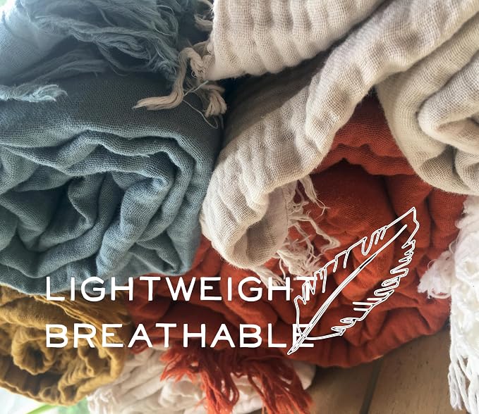 KyraHome 100% Organic Cotton Blanket, 50"x60" Muslin Blankets for Adults, Pre-Wahed Plant Dyed, Breathable Lightweight Gauze Summer Throw Blanket for Couch, (Slate Blue)