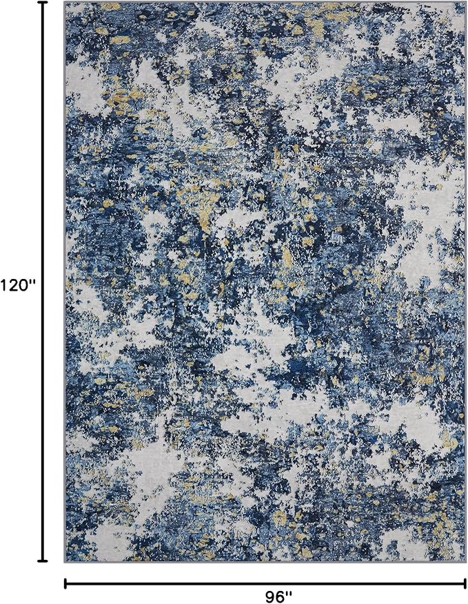 8x10 Area Rug for Living Room Bedroom: Large Washable Rug with Anti-Slip Backing Non-Shedding Stain-Resistant Soft Abstract Carpet for Dining Room Nursery Home Office (Blue/Multi)