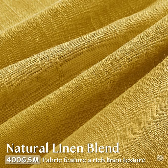 Pinch Pleated Mustard Yellow Linen Curtains 84 Inches Long 2 Panels Set for Living Room Dining Pinch Pleat Back Tab Light Filtering Farmhouse Boho Retro Window Curtain Drapes Gold Yellow Spring Decor