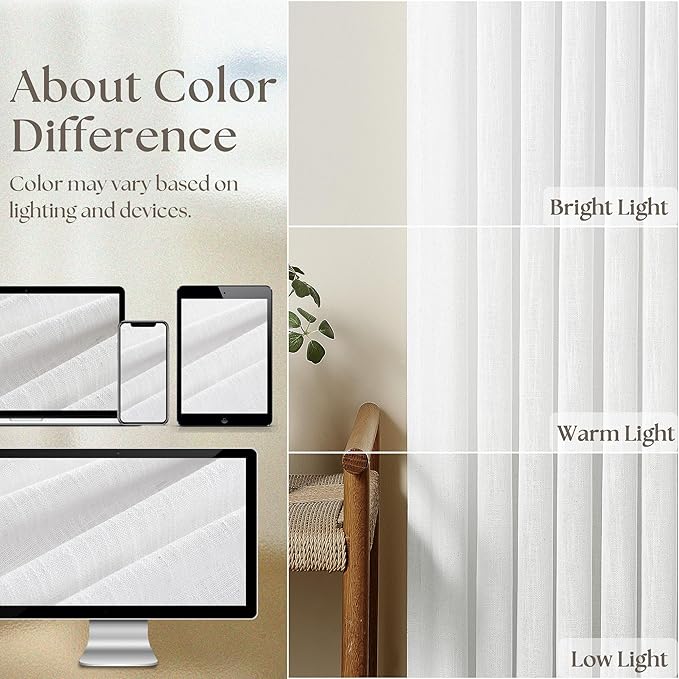 Thick Linen White Curtains 90 Inches Long for Living Room Bedroon Aesthetic Pinch Pleated Drapes with Hooks Rings Back Tab Light Filtering Semi Sheer Ceiling Floor Custom Made Memory Trained Curtain