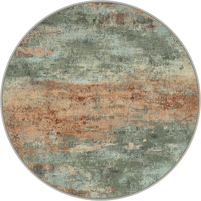 BEIMO Round Rugs 5ft for Living Room Bedroom, Modern Abstract Machine Washable Rug, Large Soft Low Pile Indoor Floor Carpet with Non Slip Backing for Dining Room, Dusty Sage Green