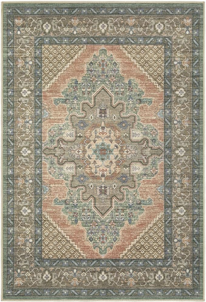 Tortania Area Rug 2x3 Doormat - Washable Vintage Oriental Farmhouse Soft Thin Indoor Carpet for Living Room Bedroom Hallway Entryway Kitchen - Sage Terracotta