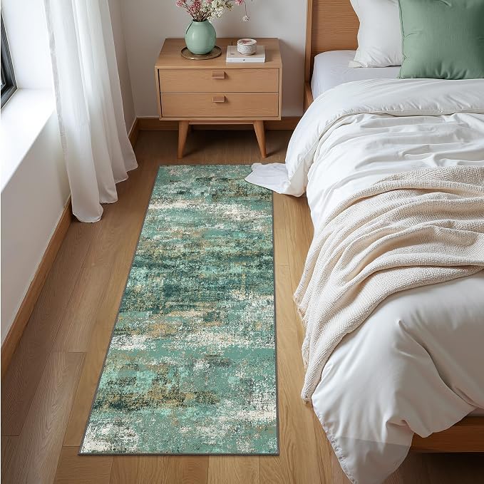 BEIMO Runner Rug for Hallway Kitchen, 2x6 Machine Washable Runners Rug for Entryway, Soft Modern Abstract Throw Rugs, Low Pile Floor Cover with Non Slip Backing, Turquoise