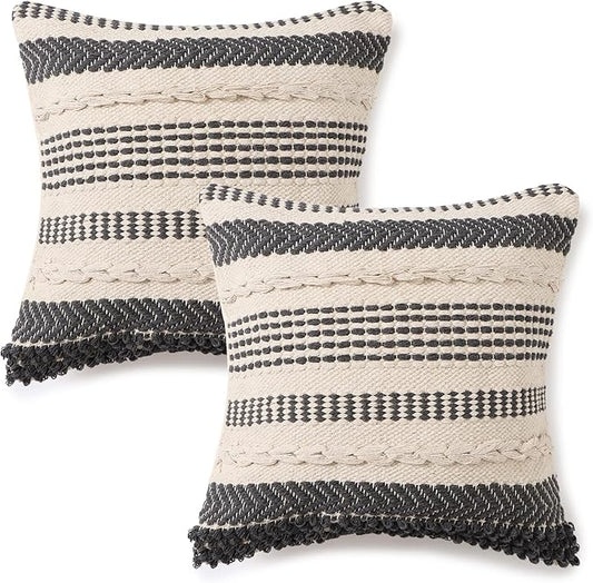 REDEARTH · Boho Textured Throw Pillow - Cushion Covers Woven Tufted Decorative Farmhouse Cases Set for Couch - Sofa - Bed - Dining - Patio - Outdoor - 100% Cotton (18"x18" -Precis Descant) Pack of 2