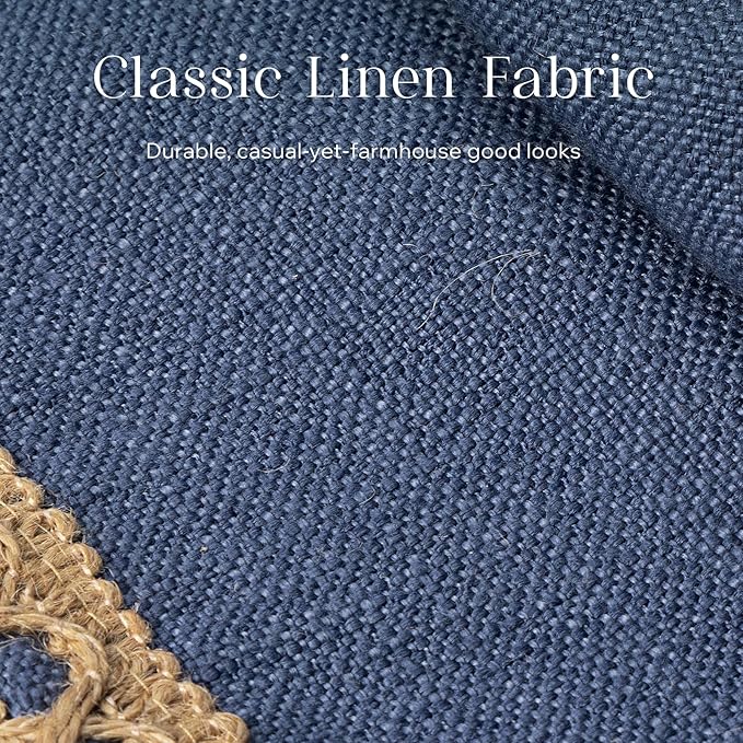 Phantoscope Pack of 2 Farmhouse Decorative Solid Throw Decorative Pillow Cover Burlap Linen Trimmed Tailored Edges Navy Blue 26 x 26 inches, 65 x 65 cm